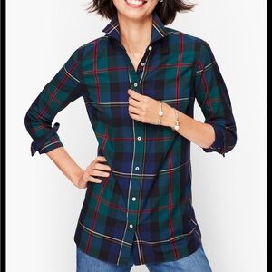 Talbots green & blue plaid long sleeve button up top
